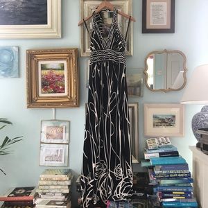 BCBG MaxAzria black and white halter maxi dress